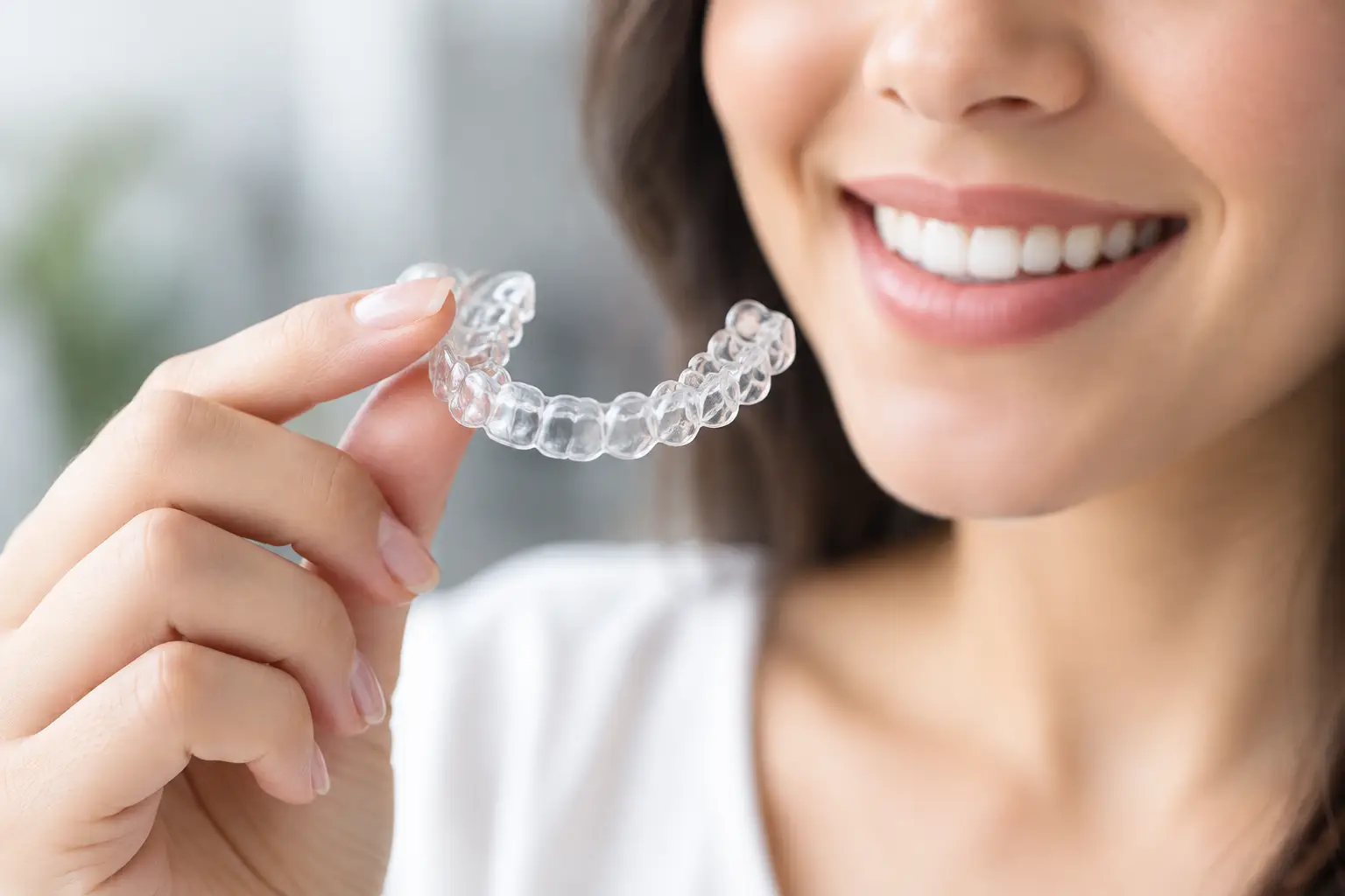 woman-holding-clear-invisalign-aligner-for-teeth-straightening